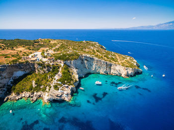 Aerial view of harbor at sea