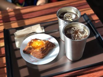 High angle view of coffee on table