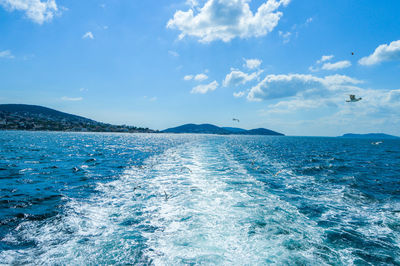 Scenic view of sea against cloudy sky