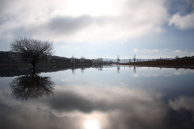 Scenic view of reflection of clouds in water against sky
