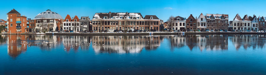 Reflection of buildings in lake