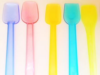 Close-up of colorful pencils on white background