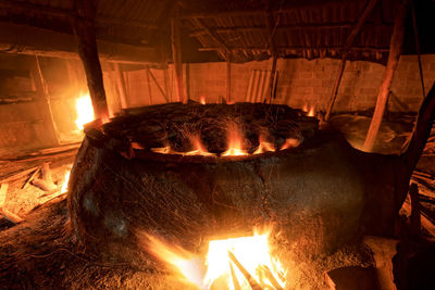 Close-up of fire in the dark room