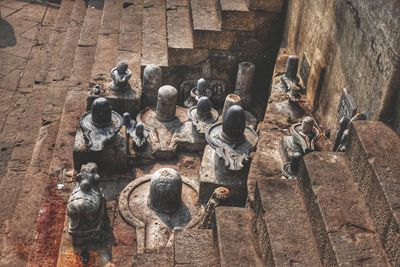 High angle view of statues