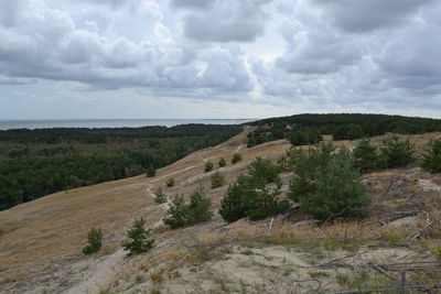 Scenic view of landscape against cloudy sky