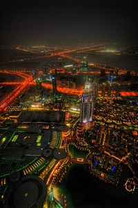 High angle shot of illuminated cityscape