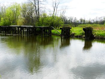 Scenic view of calm lake against sky