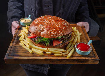 Man preparing food on table