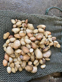 High angle view of roasted coffee beans