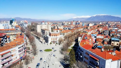 High angle view of town against sky