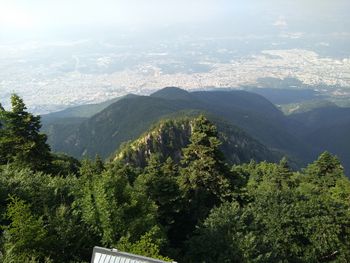 High angle view of mountain range against sky