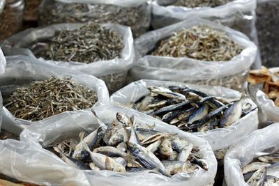 Close-up of fish for sale at market stall