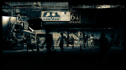 People walking on city street