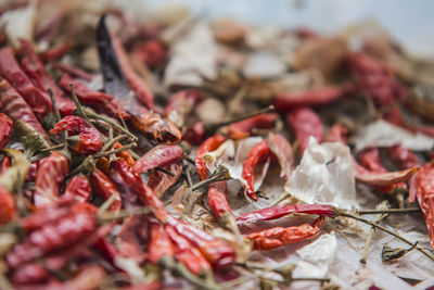 Extreme close up of dried red chillies