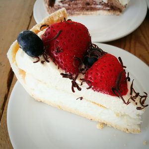 Close-up of cake in plate on table