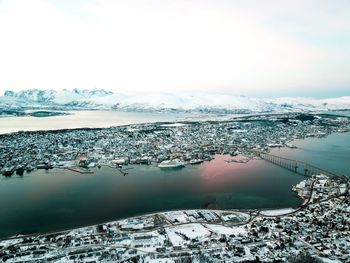 Scenic view of sea against sky during winter