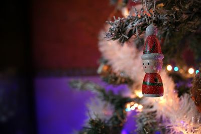 Close-up of illuminated christmas tree at night