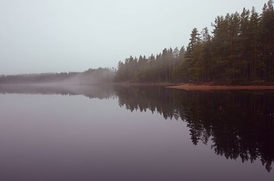 Scenic view of lake by trees against sky