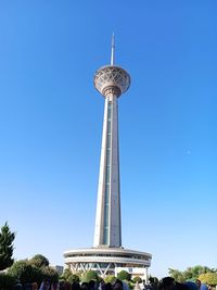 Low angle view of building against clear blue sky