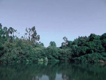 Scenic view of lake against clear sky