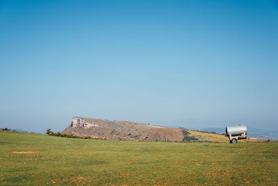 Scenic view of field against clear sky