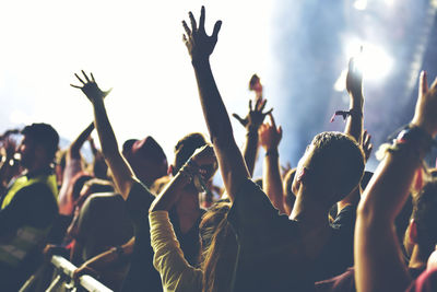 Crowd at music concert at night