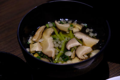 High angle view of soup in bowl