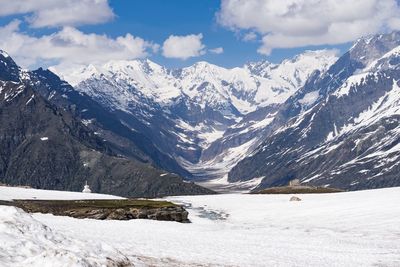 Scenic view of snowcapped mountains against sky