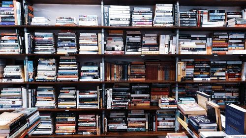 Full frame shot of books in shelf