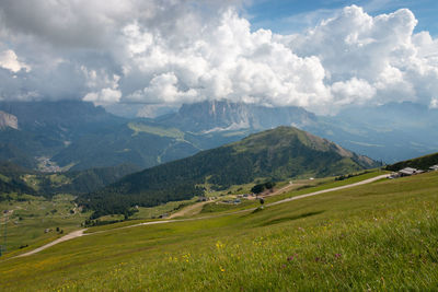 Scenic view of landscape and mountains against sky