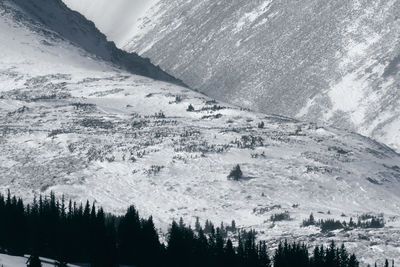 Scenic view of snow covered mountains