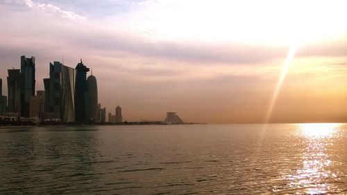 View of city at sunset