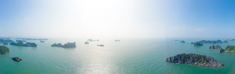 High angle view of bay against sky