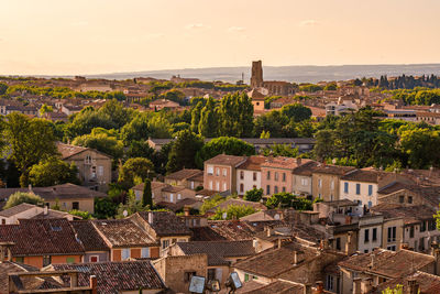 High angle view of townscape against sky