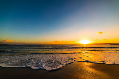 Scenic view of sea against sky during sunset