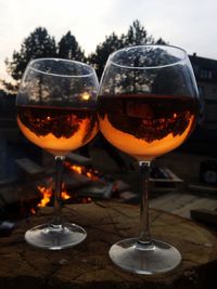 Close-up of beer in glass on table