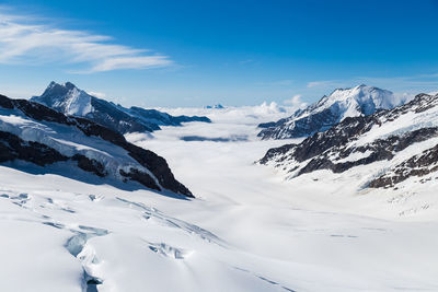 Scenic view of snowcapped mountains against sky