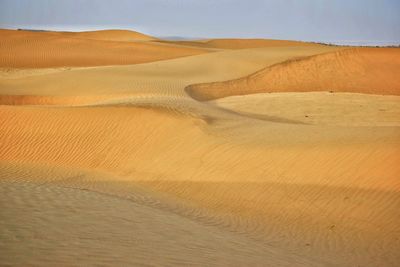 Sand dunes in desert against sky