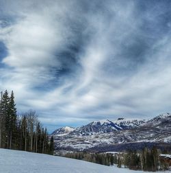 Scenic view of snowcapped mountains against sky