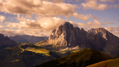 Scenic view of mountains against sky during sunset