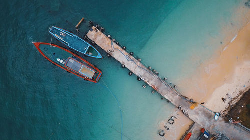 High angle view of ship in sea