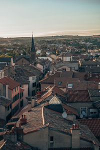 High angle view of buildings in city