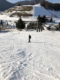 Person skiing on snow covered field