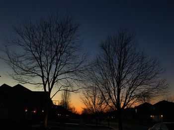 Low angle view of silhouette bare trees against sky at night