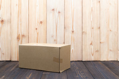 Wooden box on hardwood floor