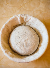 High angle view of bread in plate on table