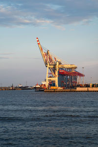 Hamburg harbour at sunset 