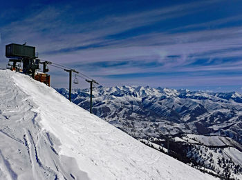 Snow covered landscape against sky