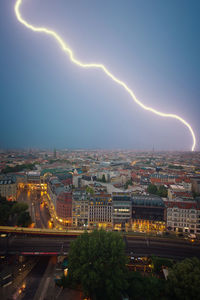 Aerial view of illuminated city against sky at night