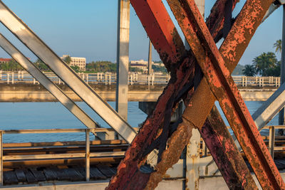 Low angle view of bridge over river against sky